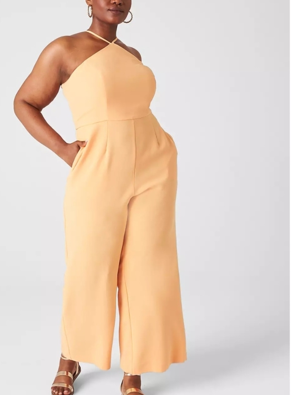 Lane Bryant Halter Sleeveless Wide Leg Mock Orange Jumpsuit. Sz 20
